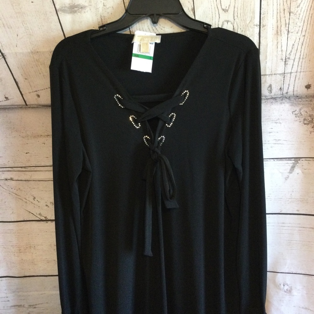 Michael Kors NWT Elegant Black Rhinestones Long Sleeve Party Wedding Dress Large - Picture 3 of 9